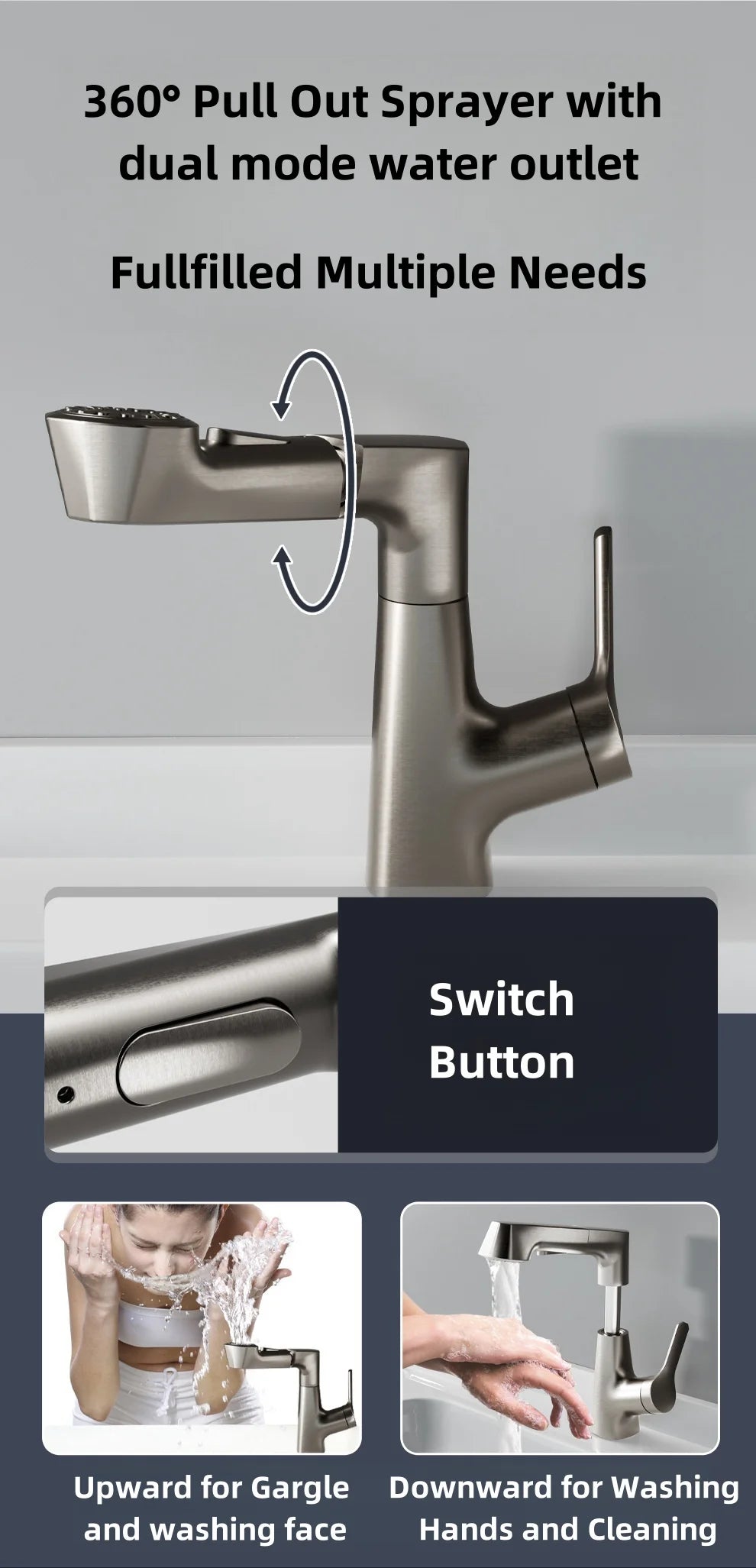 Bathroom Faucet Hot Cold Water Sink Mixer Tap Basin Faucets Washbasin Pull Faucet Copper Lifting Pull Faucet Hot and Cold Water