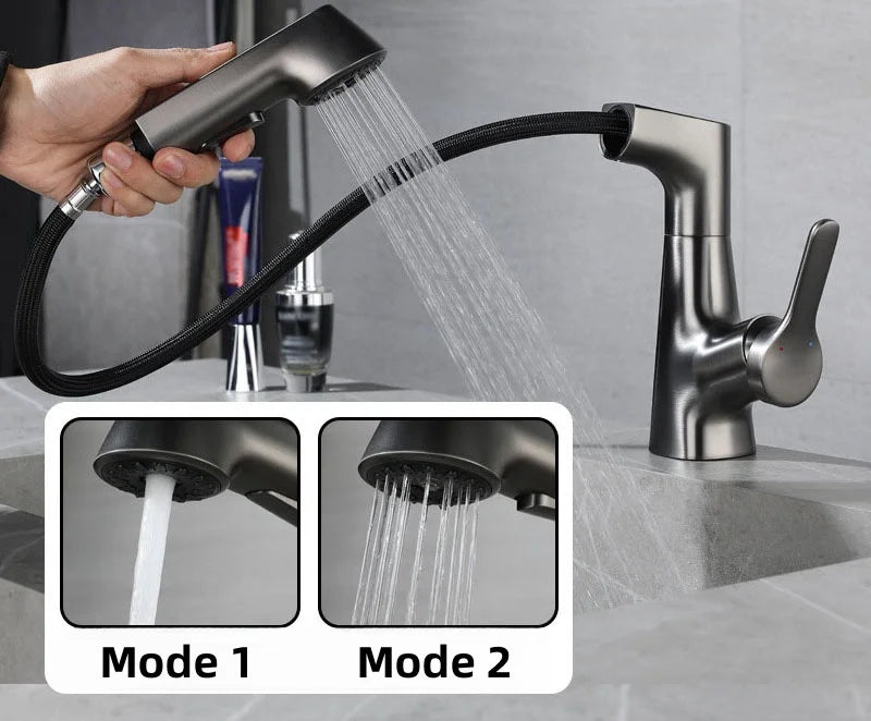 Bathroom Faucet Hot Cold Water Sink Mixer Tap Basin Faucets Washbasin Pull Faucet Copper Lifting Pull Faucet Hot and Cold Water