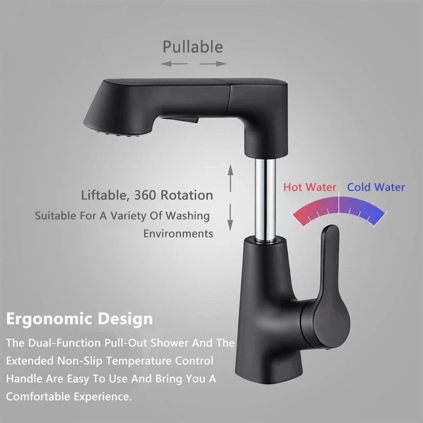 Bathroom Faucet Hot Cold Water Sink Mixer Tap Basin Faucets Washbasin Pull Faucet Copper Lifting Pull Faucet Hot and Cold Water